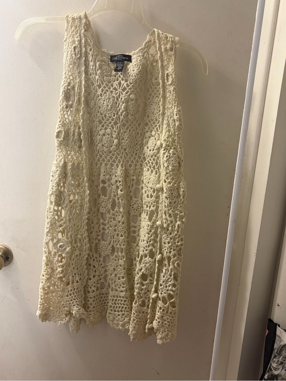 One Step Ahead Cream Crochet Openwork Vest